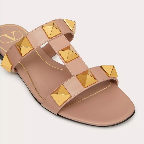 VALENTINO FLAT ROMAN STUD CALFSKIN SLIDE SANDAL - Picture 2 of 13